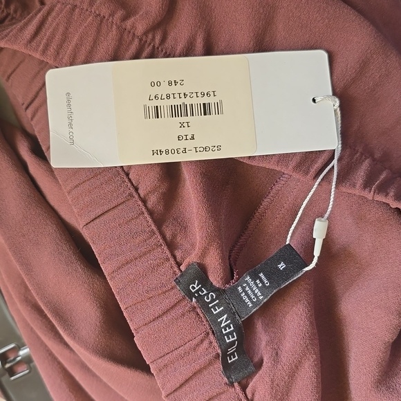 EILEEN FISHER Silk Georgette Crepe Pant Fig Burgundy Lagenlook NWT Plus Size 1x - Picture 2 of 5
